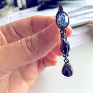 Blue Crystal Clip On Dangling Earrings